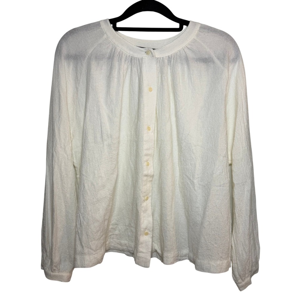 Jenni Kayne Willow Blouse Small Ivory White Wool Blend Gauze Minimal Lagenlook - Picture 2 of 12